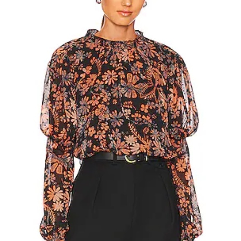 Free People Clarissa Printed Top in Midnight Combo size small